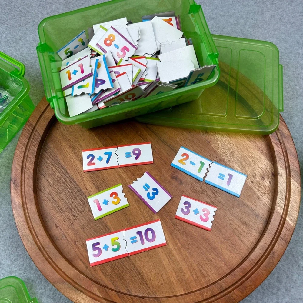Educational Learning Puzzle Set Sentence Building Math Facts Storage Bins